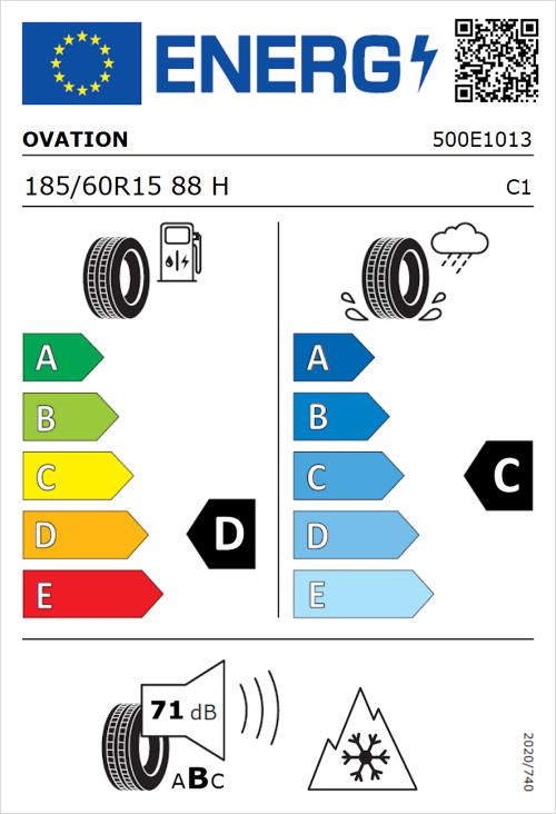 Tyre Label for Ovation VI-782 AS 185/60R15 88H