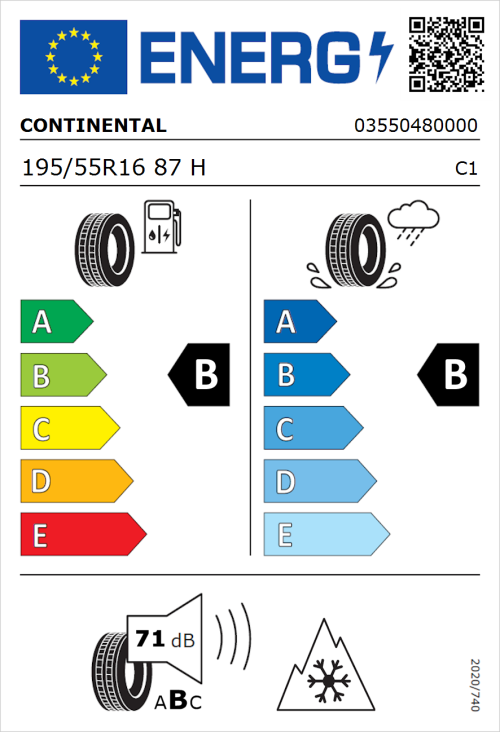 Tyre Label for Continental AllSeasonContact 2 195/55R16 87H
